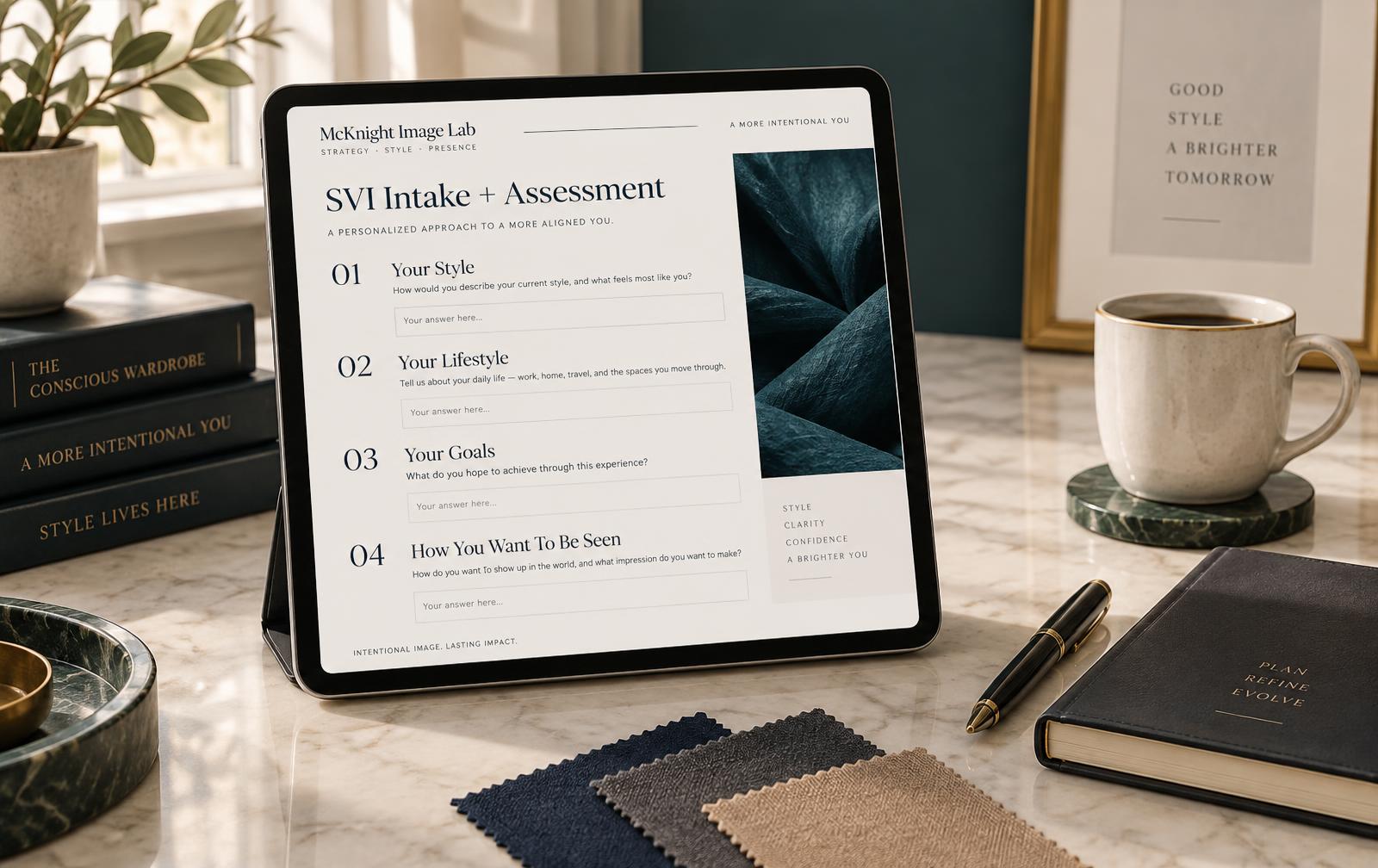 Illustrative SVI Intake and Assessment questionnaire displayed on a tablet